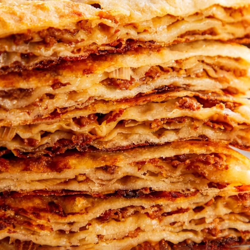 Flaky layered pancake with savory minced pork filling at Jianbing Man (饼饼侠), a Chinese Restaurant in San Jose